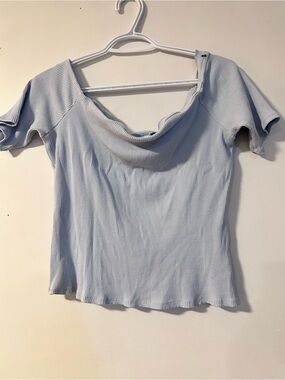 H&M Light Blue Ribbed Off-Shoulder Crop Top